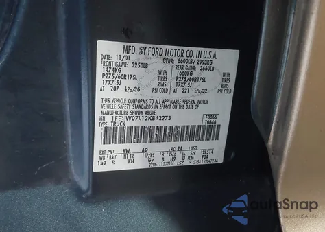 2002 Ford F-150 Lariat/Xlt z USA, uszkodzony, nr VIN 1FTRW07L12KB42273